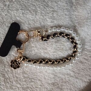 Elegant Pearl and Chain Bracelet with Rose Charm
